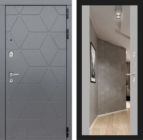 Металлическая дверь в квартиру Лабиринт COSMO с зеркалом Максимум - Белый софт