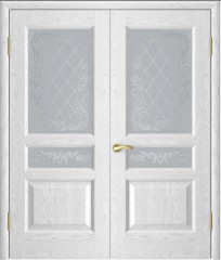 Межкомнатная дверь Luxor распашная двустворчатая Атлант 2 ясень белая эмаль со стеклом