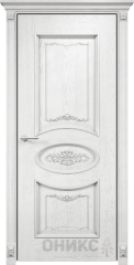 Межкомнатные двери Оникс Classic Эмаль белая Патина серебро с декором