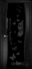 Межкомнатная дверь Оникс Hi-tech Грация Эмаль черная патина серебро, триплекс черный