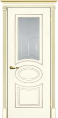 Межкомнатная дверь Текона Смальта-Deco 03 Слоновая кость Ral 1013 патина золото стекло