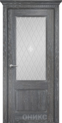 Межкомнатные двери Оникс Classic Италия 2 Дуб седой Сатинат белый гравировка британия