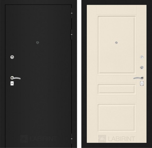 Металлическая дверь Лабиринт CLASSIC шагрень черная 03 - Крем софт