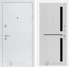 Металлическая дверь в квартиру Лабиринт Трендо 02 - Сандал белый, стекло черное