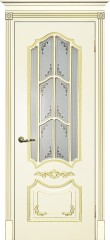 Межкомнатная дверь Текона Смальта-Deco 10 Слоновая кость Ral 1013 патина золото стекло