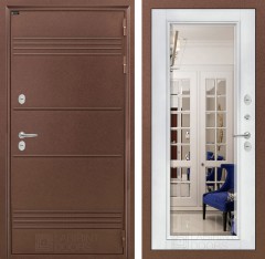 Металлическая дверь в дом Лабиринт Термо Лайт с Зеркалом Фацет - Белый софт