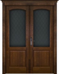 Межкомнатная дверь ОКА распашная двустворчатая Фоборг античный орех со стеклом