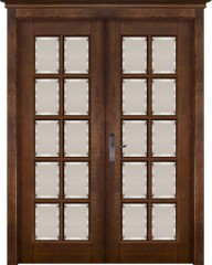 Межкомнатная дверь ОКА распашная двустворчатая Лондон 2 античный орех со стеклом