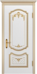Межкомнатная дверь Соло В3 ДГ, эмаль белая патина золото