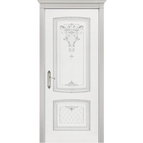 Межкомнатная дверь Симфония 2 B3 ДГ, эмаль белая патина серебро