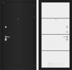 Металлическая дверь Лабиринт CLASSIC шагрень черная 25 - Белый софт, черный молдинг