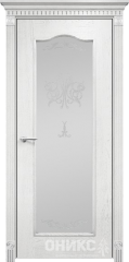 Межкомнатные двери Оникс Classic Классика 2 Эмаль белая Патина серебро Сатинат белый