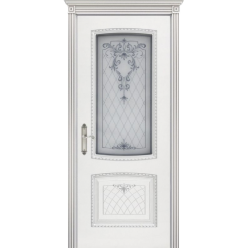 Межкомнатная дверь Симфония 2 B3 ДО, эмаль белая патина серебро 