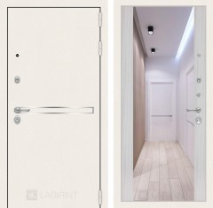 Металлическая входная дверь в квартиру Лайн WHITE с широким зеркалом - Сандал белый
