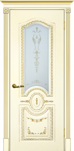 Межкомнатная дверь Текона Смальта-Deco 11 Слоновая кость Ral 1013 патина золото стекло