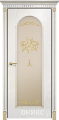 Межкомнатные двери Оникс Classic Арка 2 Белая эмаль патина золото Сатинат бронза