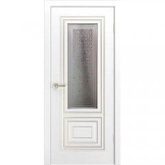 Межкомнатная дверь Фави В1, ДО, Белая эмаль, Патина серебро