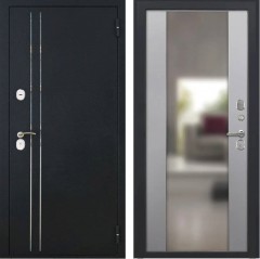 Входные двери L-37 Черный Муар с Блестками/Алиса Софт грей, зеркало
