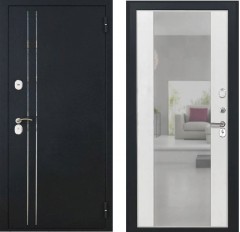 Входные двери L-37 Черный Муар с Блестками/Алиса Ясень белый, зеркало