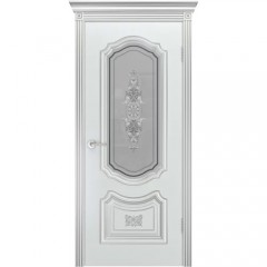 Межкомнатная дверь Соло R-0 В3 ДО, белая эмаль патина серебро