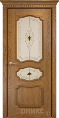 Межкомнатные двери Оникс Classic Барселона Дуб золотистый Сатинат бронза Витраж Бевелс