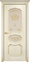 Межкомнатные двери Оникс Classic Барселона Слоновая кость эмаль патина золото Контурный витраж №2
