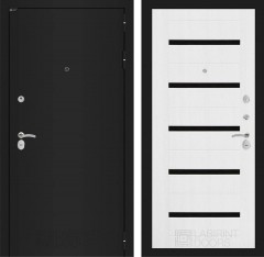 Металлическая дверь Лабиринт CLASSIC шагрень черная 01 - Белое дерево, стекло черное