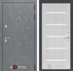 Металлическая дверь в квартиру Лабиринт Бетон 01 - Сандал белый, стекло белое