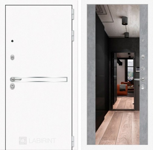 Металлическая входная дверь в квартиру Лайн WHITE зеркалом - Бетон светлый